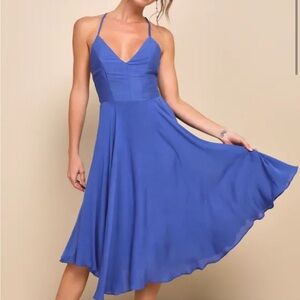Lulus Troulos Royal Blue Lace-Up Midi Dress